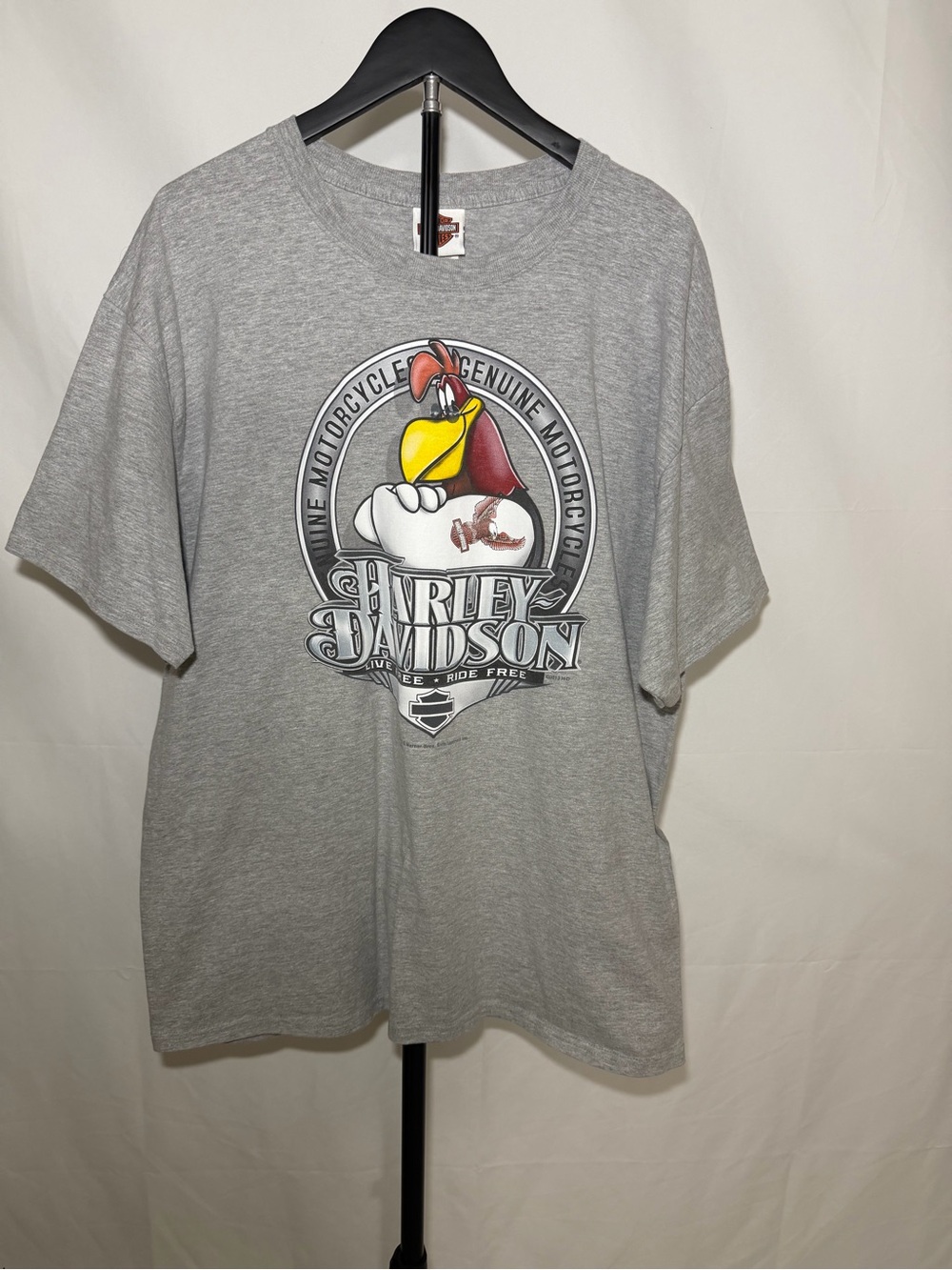 Harley-Davidson Gray Short Sleeve Tee with Yellow & Red Rooster Graphic